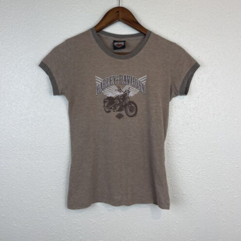 Harley Davidson Women's Brown Short Sleeve Y2K Baby Tee Size L Las Vegas, Nevada